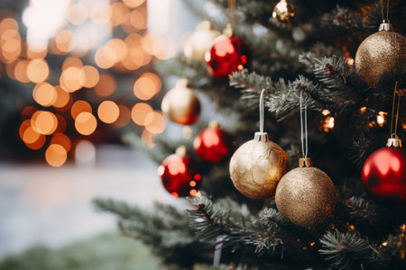 Holiday season with Christmas decoration background. With customizable space for textの素材