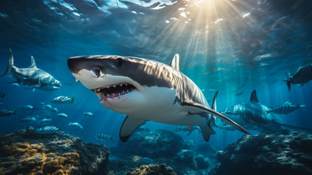 Shark swimming on deep ocean. Wildlife concept.の素材