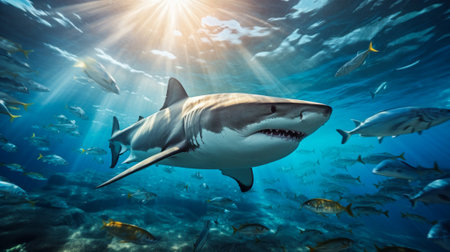 Shark swimming on deep ocean. Wildlife concept.の素材