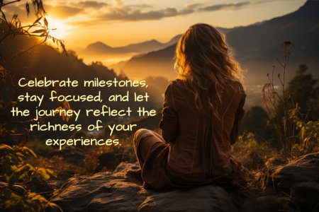 Milestones celebration quote with beautiful nature view backgroundの素材