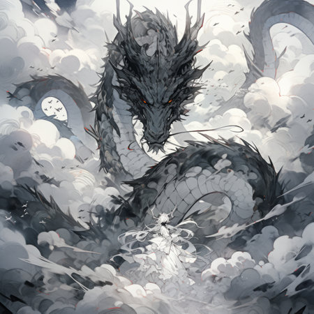 Black and white dragon. Year of the dragon concept.の素材