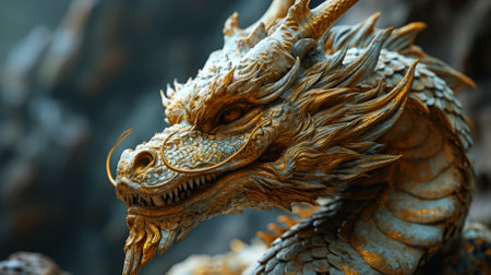 Majestic golden dragon representing wealth.の素材