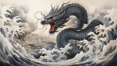 Black and white dragon. Year of the dragon concept.の素材