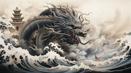 Black and white dragon. Year of the dragon concept.の素材