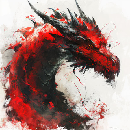 Red painting of a dragon. Year of the dragon conceptの素材