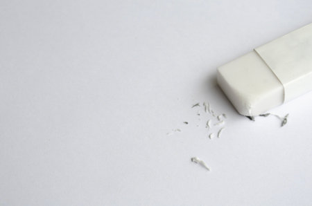 Top view of eraser on white cover background with customizable space for text.