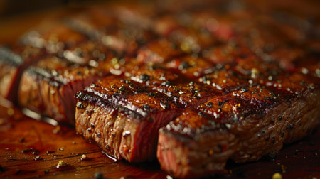 Close up of delicious grilled steak. Western food concept.の素材