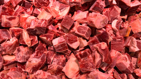 Frozen meat display for sale in market. Food concept.の写真素材