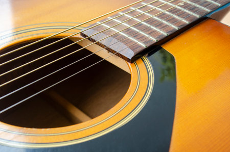 Close up view of part of Guitar suitable for music cover or use for copy space. Music and copy space...