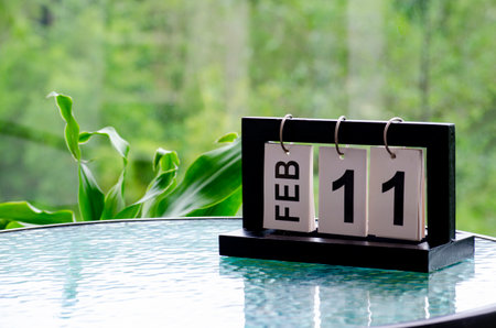 11th February table calendar with customizable space for text or ideas.の写真素材