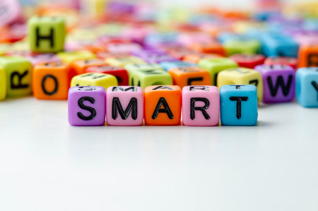 SMART text on colorful plastic beads.