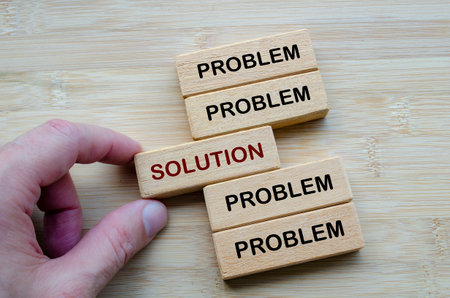 Problem Versus Solution, illustrating the shift from identifying problems to crafting solutions in decision making processes.の写真素材