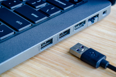 USB plugged into high speed port symbolizing convenience and cyber risk trade off.