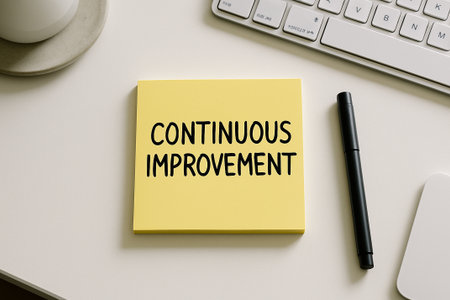 Top view of Continuous Improvement Practices to Drive Innovation Across All Departments. Innovation and operational improvement.の素材