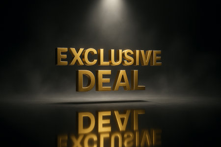 EXCLUSIVE DEAL in metallic gold text on dark background representing special VIP retail promotion concept.の素材