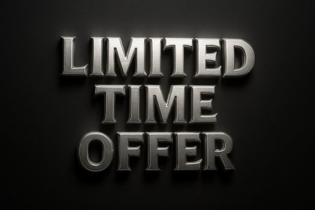 LIMITED TIME OFFER in metallic 3D text on dark background highlighting urgency in sales promotion concept.の素材