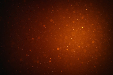 Deep dark background with faint glowing orange dots scattered across spaceの素材