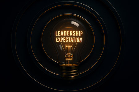 Golden rings circling the words leadership expectation representing influence and reach in leadership expectationsの素材