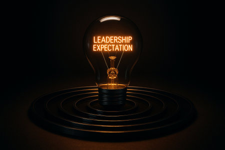 A glowing golden sphere within concentric circles displaying leadership expectation as a guiding central conceptの素材