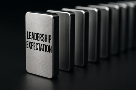A row of black domino like blocks each engraved with leadership expectation symbolizing consistency and structured leadershipの素材