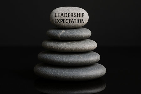 White stone pyramid stack with leadership expectation engraved on the top stone reflecting structured growth in leadership expectationsの素材