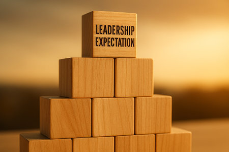 Stacked golden cubes with leadership expectation written in front representing building blocks of leadership expectationsの素材