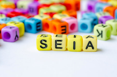 SEIA text on multicolored cube representing Social and Environmental Impact Assessment. Conservation...