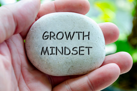 Growth Mindset text engraved on white stone. Life harmony conceptの写真素材