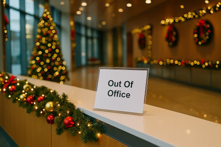 Out Of Office text serve as notification away from work. Christmas and Holiday.の素材