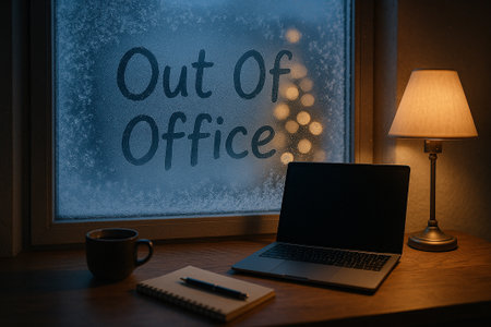 Out Of Office text serve as notification away from work. Christmas and Holiday.の素材