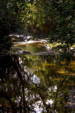 Multiple exposure of the stream of a river in the highlands of the Andean mountains of central Colombia.の写真素材