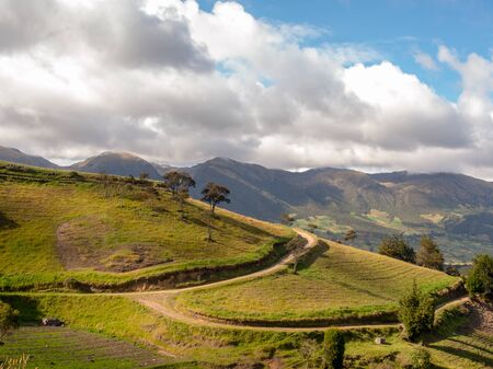 Landscape with country roads crossing the farmlands near the colonial town of Chiquiza, in the Central BoyacÃ¡ Province, part of the Colombian Department of BoyacÃ¡.の写真素材