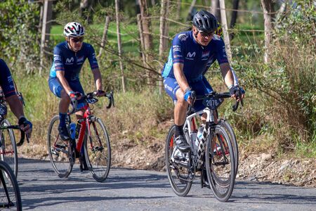 Villa de Leyva, Boyaca, Colombia - December 1, 2019:  Men and women of all ages ride bicycles during the development of the Gran Fondo Nairo Quintana cycling event, in which Nairo Quintana and Egan Bernal participated.のeditorial素材