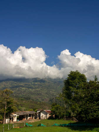 A house construction site in a field near the town of Chinavita in central Colombia.の写真素材