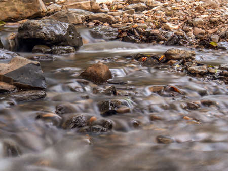 Multiple long exposure composite of the stream of the Moniquira river, a tropical tributary of the Suarez river, captured near the town of the same name in central Colombia.の写真素材