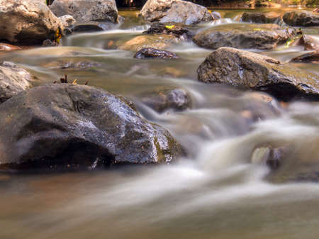 Multiple long exposure composite of the stream of the Moniquira river, a tropical tributary of the Suarez river, captured near the town of the same name in central Colombia.の写真素材