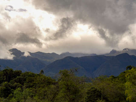An overcast morning over the high Andean mountains of central Colombia, near the town of Arcabuco.の写真素材