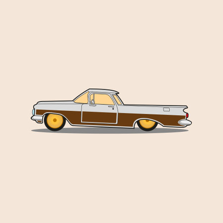 illustration vector graphic of low rider car pick up truck vintage retro, good for automotive enthusiastのイラスト素材