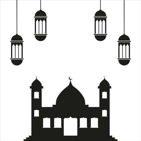 Beautiful mosque and chandelier silhouette vector illustration design, perfect for Muslim-themed flyers or presentations or Islamic holidaysのイラスト素材