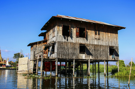 Traditional hous on stilts in Inle lake, Myanmar(Burma)のeditorial素材