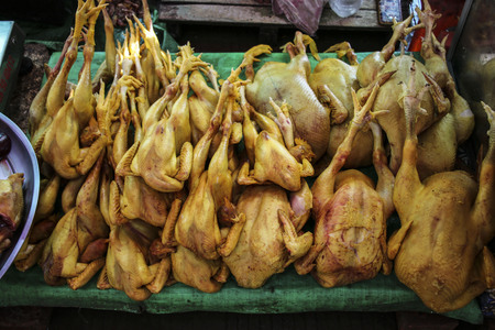 Fresh chicken on the market, Yangon, Myanmar (Burma)の写真素材
