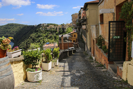 Typical street of the town of Castel Gandolfo, Rome province Lazio, Italyの写真素材