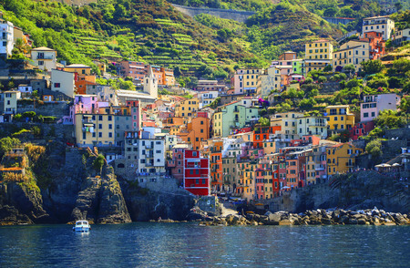 view of Riomaggiore, Cinque Terre national park, Liguria, Italy