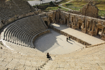 South Theater, Ancient Roman city of Gerasa of Antiquity , modern Jerash, Jordanの写真素材