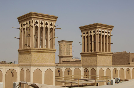 Wind towers is a traditional Persian architectural element to create natural ventilation in buildings, old city of Yazd, Iran.のeditorial素材