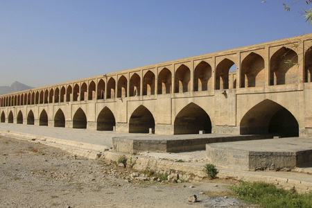 The historical Siosepol bridge or Allahverdi Khan bridge in Isfahan, Iran, Middle Eastのeditorial素材