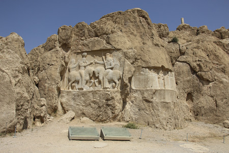Bas-relief of the coronation of Ardashir I, famous carving from necropolis Naqsh-e Rustam in the north of the administrative center of Shiraz, Iran.のeditorial素材