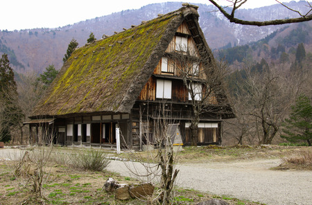 The famous traditional gassho-zukuri farmhouses in Shirakawa-go village, Japan.のeditorial素材