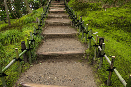 Ladder and railing of bamboo in Garden Kenrokuen in Kanazawa, Japan