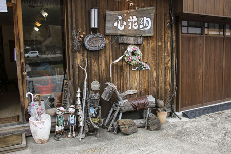 SHIRAKAWA-GO, JAPAN - MARCH 27, 2019: Beautifully decorated entrance to the gift shop in Shirakawa-go village, Japan.のeditorial素材